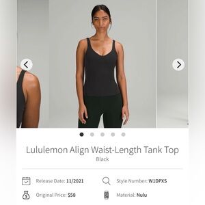 Lululemon Align Waist-Length Tank Top
Black size 0